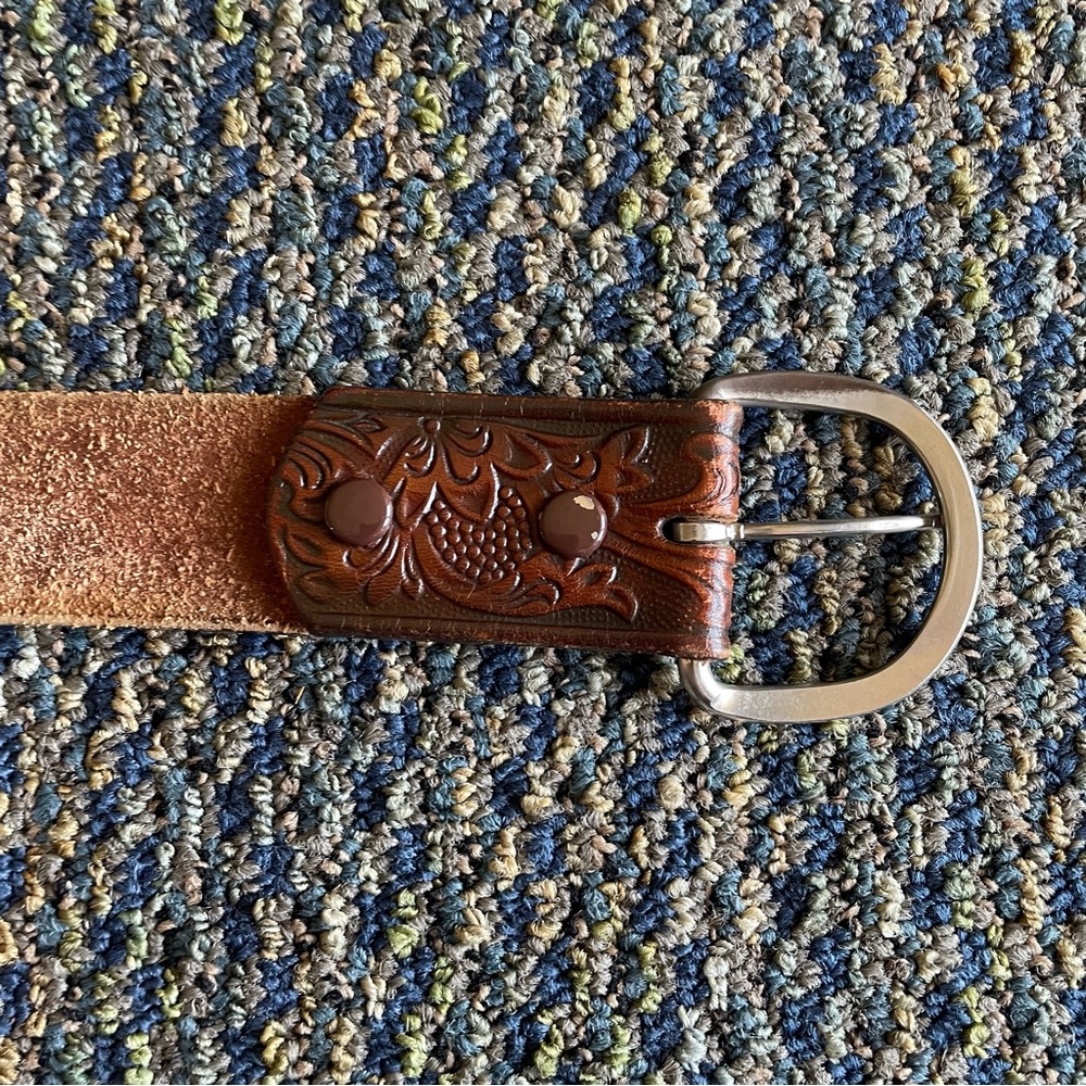 Embossed Genuine Leather Belt 51”Brown Bohemian Western - Picture 3 of 8